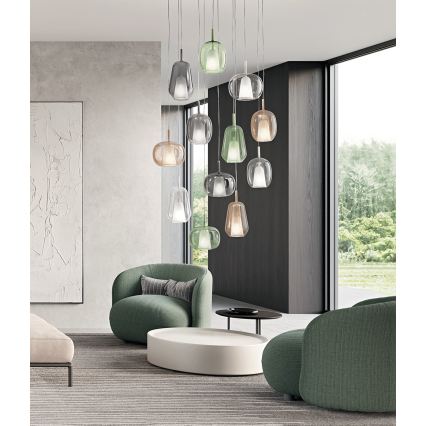 Ondaluce - THELMA kábeles függőcsillár 3xE27/15W/230V, átm. 19,5 cm, arany/átlátszó