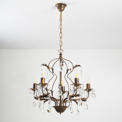 ONLI - Csillár láncon TERESA 5xE14/6W/230V bronz