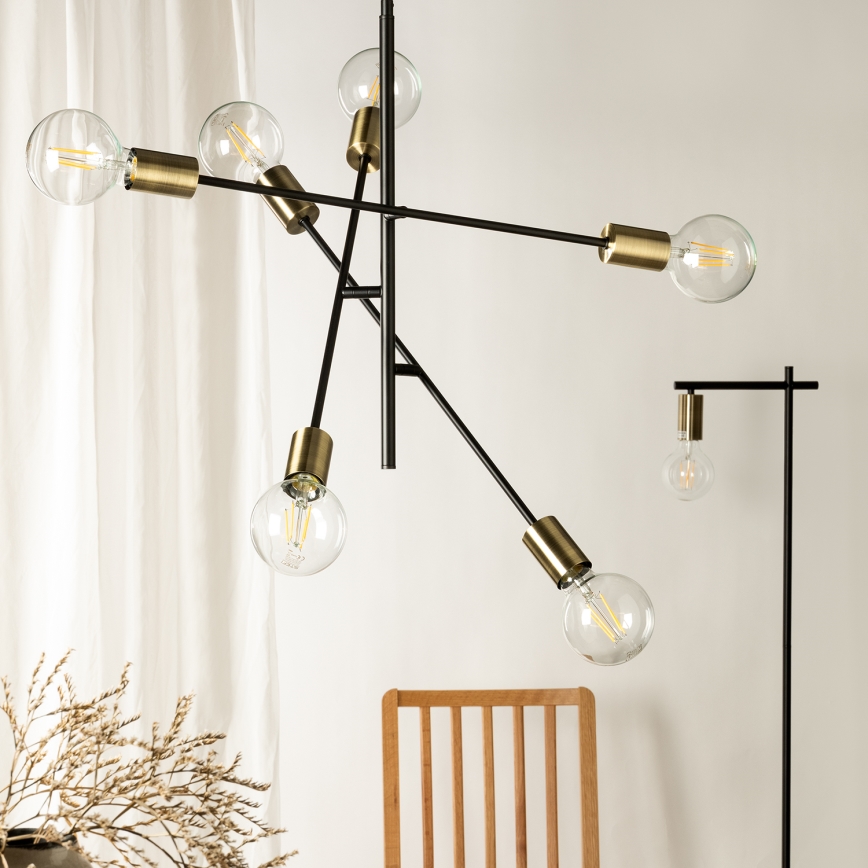 ONLI - Csillár zsinóron CROSS 6xE27/22W/230V fekete/réz