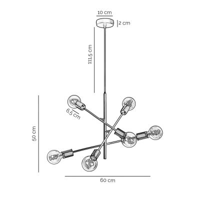 ONLI - Csillár zsinóron CROSS 6xE27/22W/230V