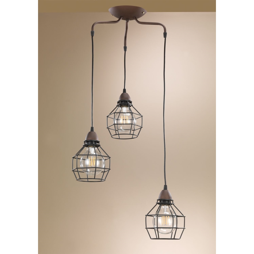 ONLI - Csillár zsinóron PÓK 3xE27/15W/230V fekete/barna