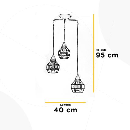 ONLI - Csillár zsinóron PÓK 3xE27/15W/230V fekete/barna