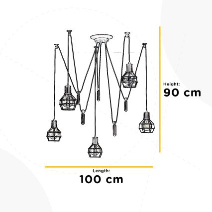 ONLI - Csillár zsinóron PÓK 5xE27/15W/230V pók fekete