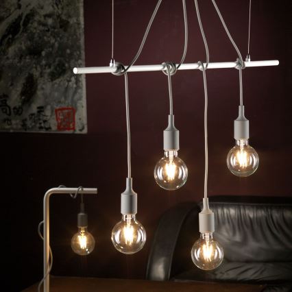 ONLI - Csillár zsinóron WIRE 4xE27/15W/230V szürke/fehér