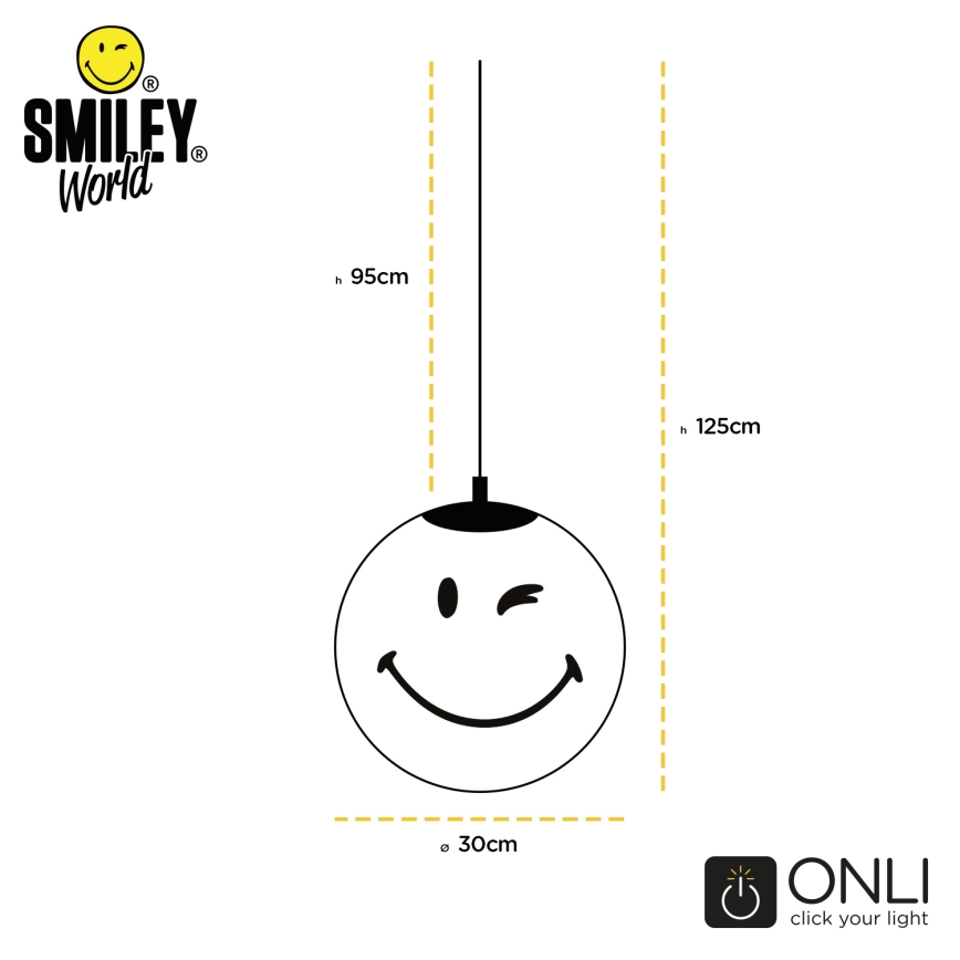 ONLI - Gyerekszoba csillár zsinóron SMILEY 1xE27/15W/230V sárga