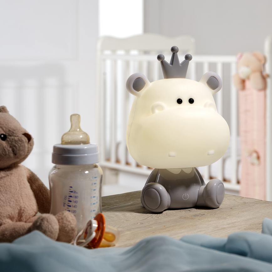 ONLI - fényerőszabályozható LED gyerek éjjeli lámpa PUPPIES LED/3W/230V 25 cm víziló/szürke