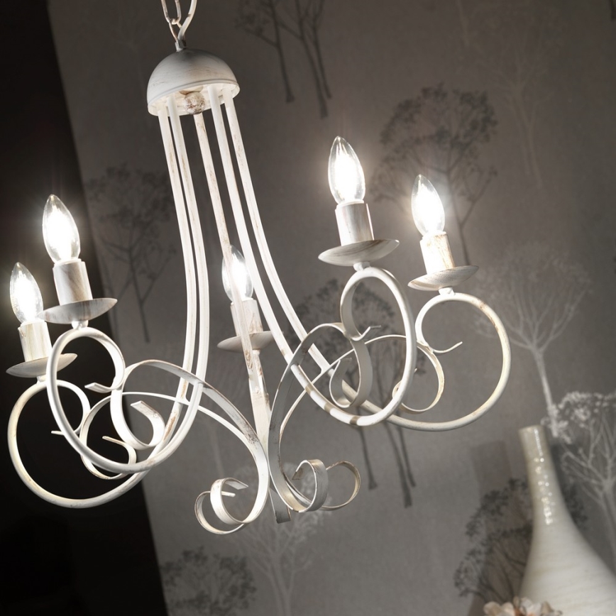 ONLI - POMPEI láncon függő csillár 5xE14/6W/230V krémszínű