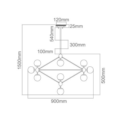 Open Design OR80094 - BAO csillár rúddal 10xE27/8W/230V, fekete