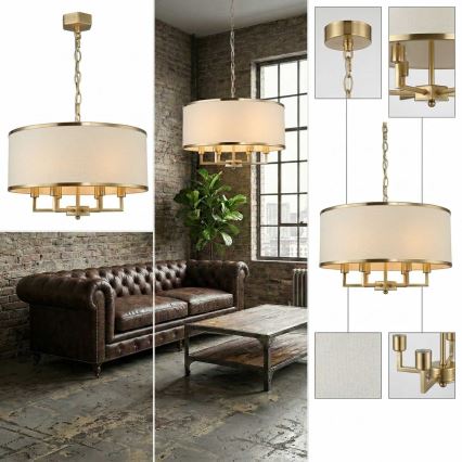 Open Design OR80230 - Láncra függesztett CASA csillár 6xE14/15W/230V krémszínű/sárgaréz