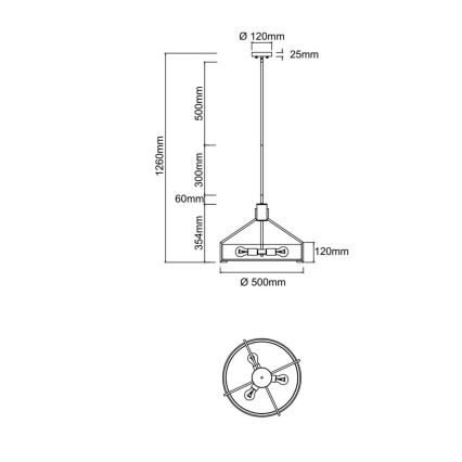 Open Design OR85624 - Rúdfüggeszték DORETTO 4xE27/15W/230V, átmérő 50 cm, matt króm/fehér