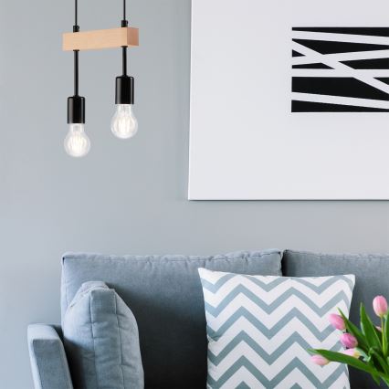 Lámpa zsinóron ORAZIO 2xE27/60W/230V bükk