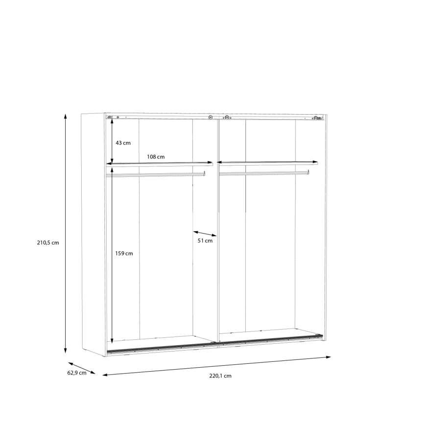 OREN gardróbszekrény tükörrel 220x210 cm artisan tölgy
