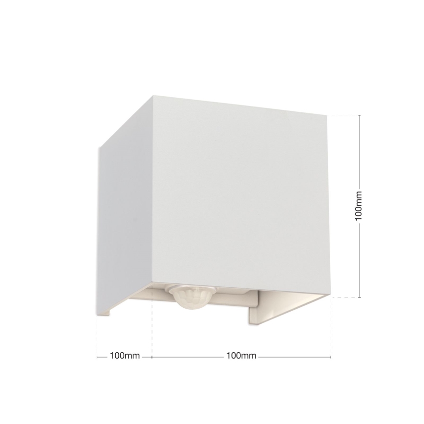 LED Kültéri fali lámpa mozgás- és alkonyatérzékelővel CUBE-S LED/13W/230V IP54 fehér