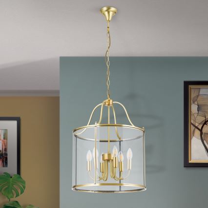 BRUNO láncra szerelt csillár 6xE14/40W/230V, átm. 43 cm, aranyszínű