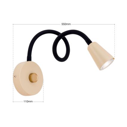 Fényerőszabályozható, állítható fali olvasólámpa DOTTY 1xGU10/10W/230V bézs/fekete