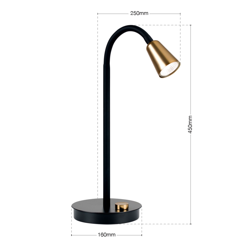Dimmelhető, hajlítható asztali lámpa DOTTY 1xGU10/10W/230V fekete/sárgaréz