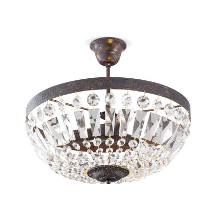 Kristály csillár rúdon ARILA 3xE14/40W/230V átm. 40 cm barna/patinás