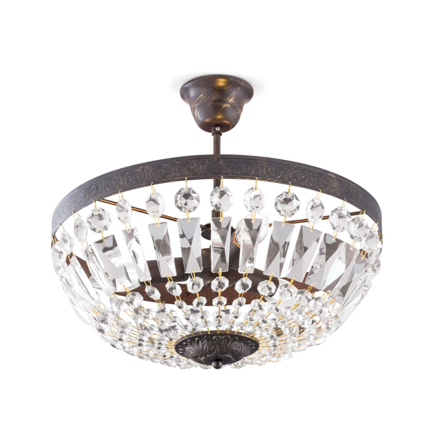 Kristály csillár rúdon ARILA 3xE14/40W/230V átm. 40 cm barna/patinás