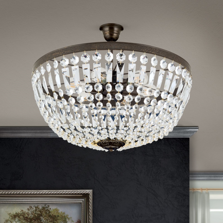 Kristály csillár rúdon ARILA 6xE27/60W/230V átm. 60 cm barna/patinás