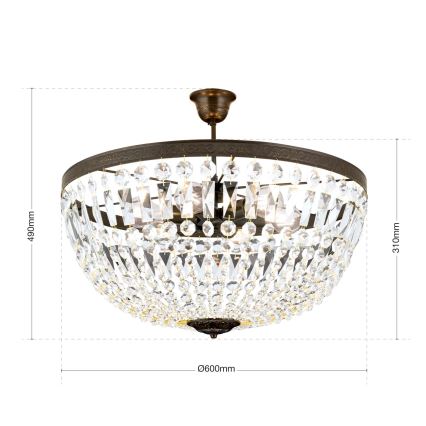 Kristály csillár rúdon ARILA 6xE27/60W/230V átm. 60 cm barna/patinás