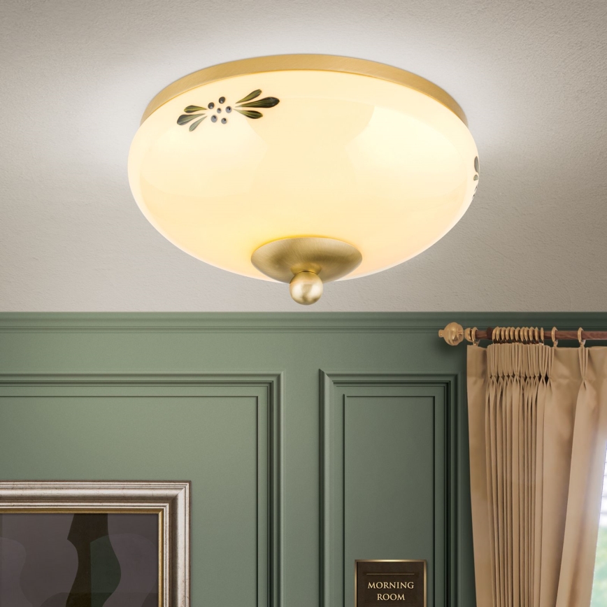 Mennyezeti lámpa LANDHAUS 1xE27/60W/230V átm. 21 cm sárgaréz/bézs/zöld