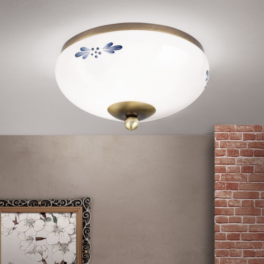 Mennyezeti lámpatest LANDHAUS 1xE27/60W/230V átm. 21 cm bronz/fehér/kék