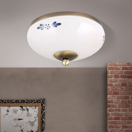 Mennyezeti lámpatest LANDHAUS 1xE27/60W/230V átm. 21 cm bronz/fehér/kék