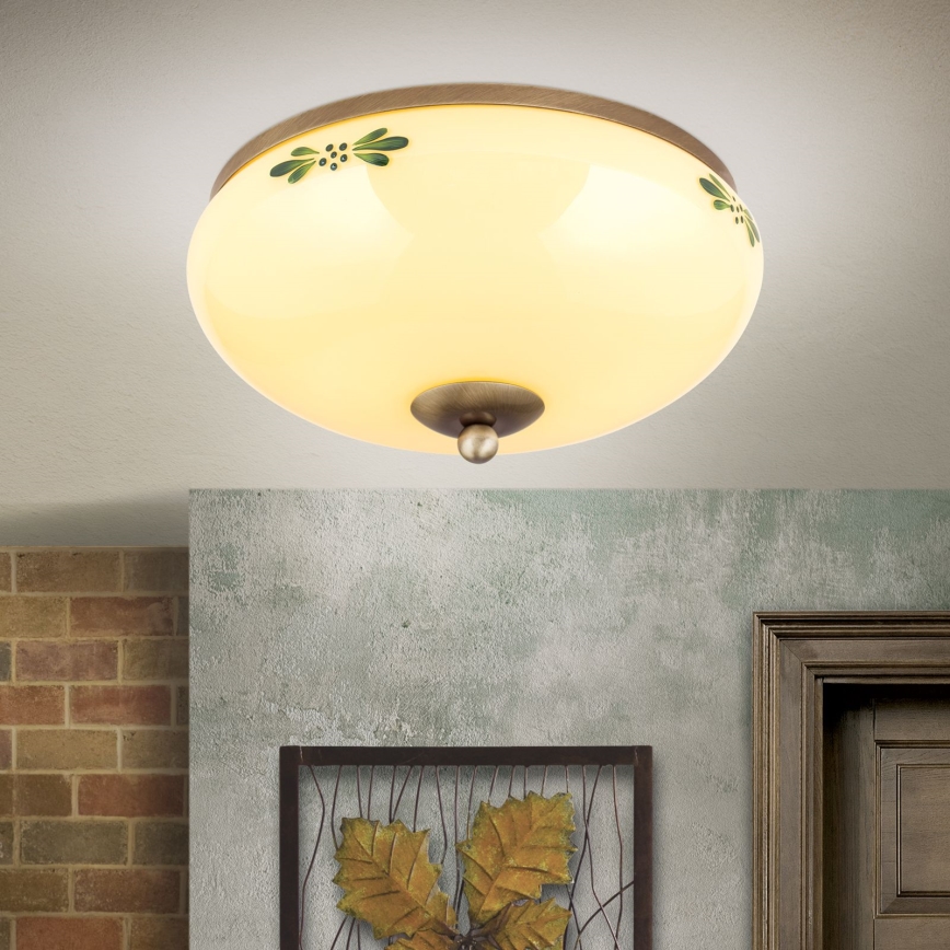 Mennyezeti lámpa LANDHAUS 2xE27/60W/230V Ø 28 cm bronz/bézs/zöld