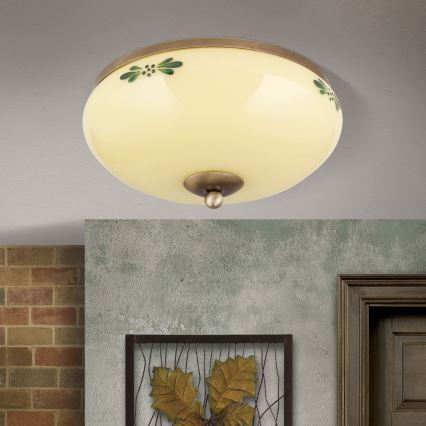 Mennyezeti lámpa LANDHAUS 2xE27/60W/230V Ø 28 cm bronz/bézs/zöld