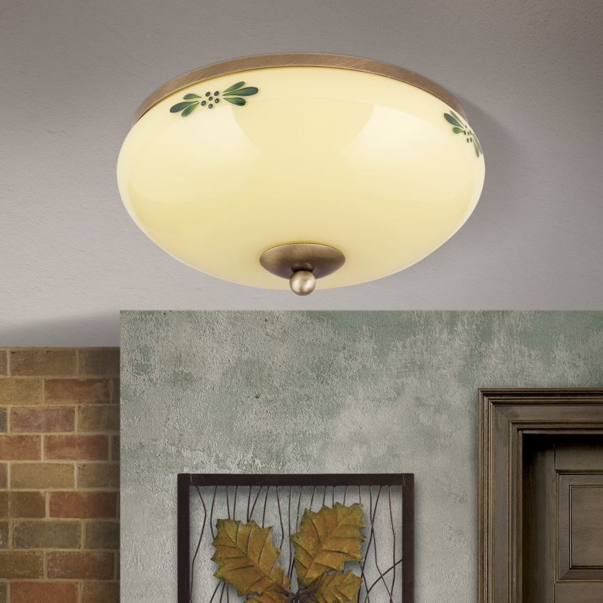 Mennyezeti lámpa LANDHAUS 2xE27/60W/230V Ø 28 cm bronz/bézs/zöld