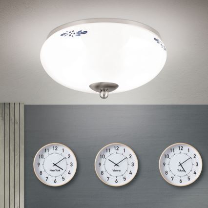 Mennyezeti lámpatest LANDHAUS 2xE27/60W/230V átm. 28 cm matt króm/fehér/kék