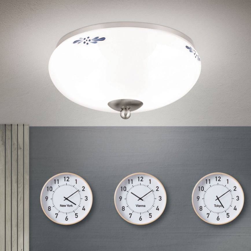 Mennyezeti lámpatest LANDHAUS 2xE27/60W/230V átm. 28 cm matt króm/fehér/kék