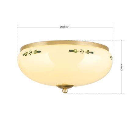 Mennyezeti lámpatest LANDHAUS 3xE27/60W/230V Ø 35 cm sárgaréz/bézs/zöld