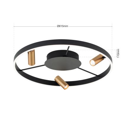 LED Fényerőszabályzós mennyezeti lámpa BERLIN LED/50W/230V fekete/arany