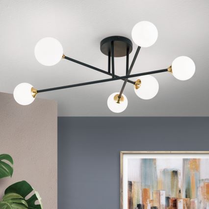 Felületre szerelhető csillár  SNOWWHITE 6xG9/20W/230V átm. 84 cm fekete/arany