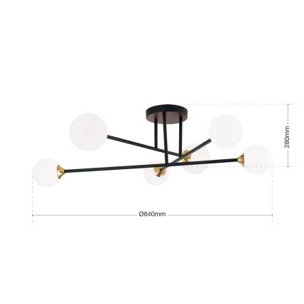 Felületre szerelhető csillár  SNOWWHITE 6xG9/20W/230V átm. 84 cm fekete/arany