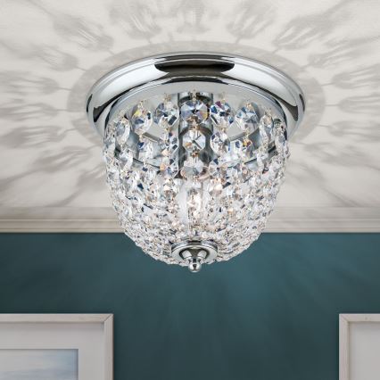 Kristály mennyezeti lámpa PLAFOND 1xE27/40W/230V átm. 26 cm fényezett króm