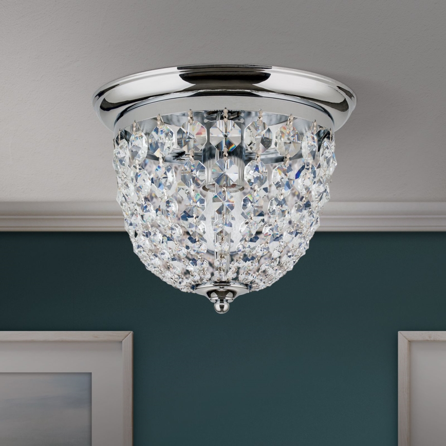 Kristály mennyezeti lámpa PLAFOND 1xE27/40W/230V átm. 26 cm fényezett króm