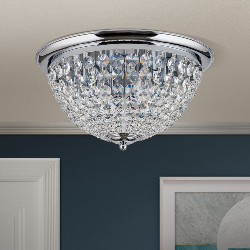 Kristály mennyezeti lámpa PLAFOND 6xE27/40W/230V átm. 47 cm fényezett króm