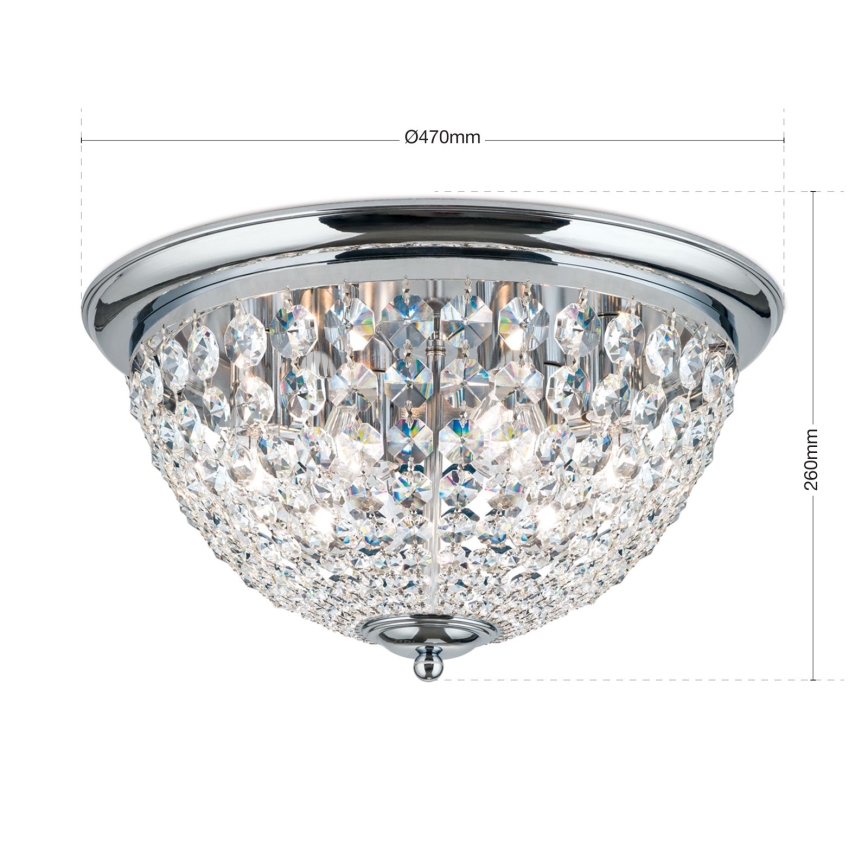 Kristály mennyezeti lámpa PLAFOND 6xE27/40W/230V átm. 47 cm fényezett króm