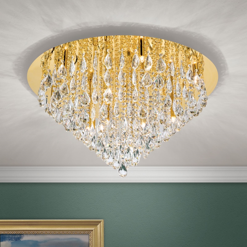 Kristály mennyezeti lámpa CELESTE 12xG9/40W/230V átm. 75 cm arany