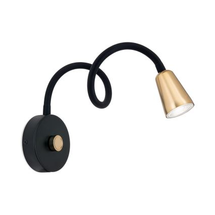 Fényerőszabályozható flexibilis fali lámpa DOTTY 1xGU10/10W/230V fekete/sárgaréz