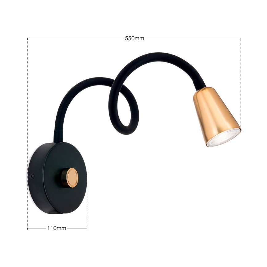 Fényerőszabályozható flexibilis fali lámpa DOTTY 1xGU10/10W/230V fekete/sárgaréz
