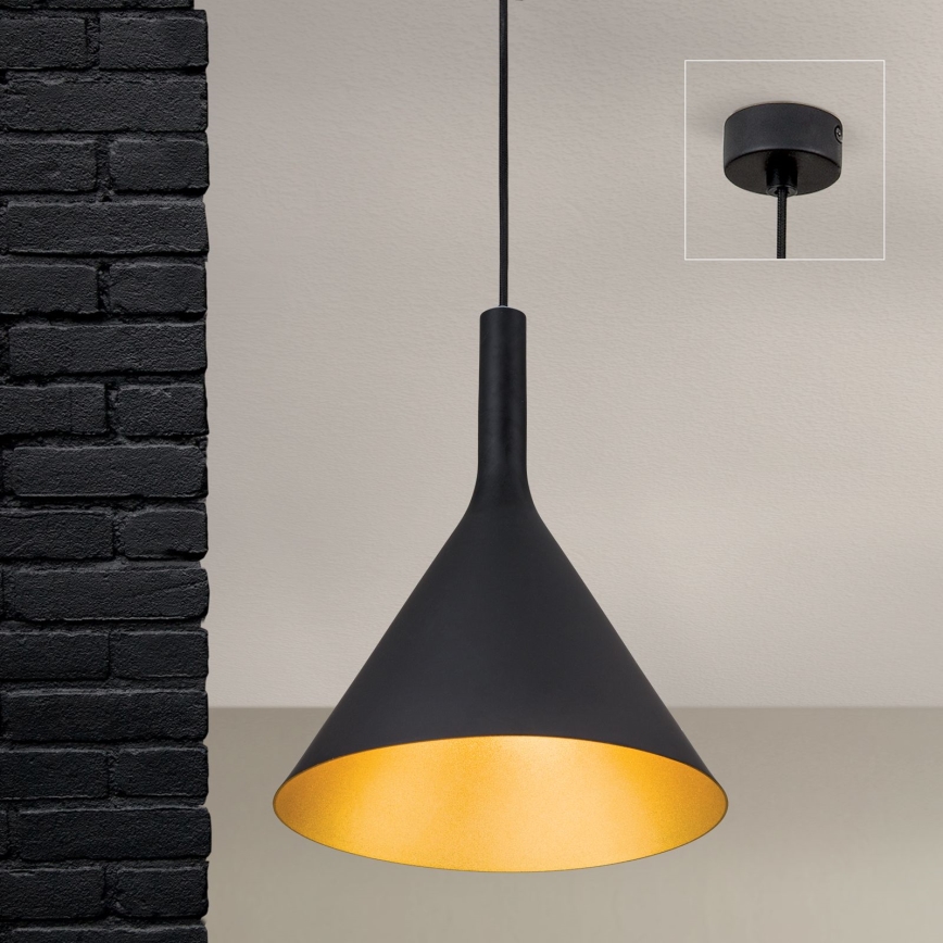 GUNDA kábeles függőlámpa, 1x E27 (max. 60 W), 230 V, átmérő 25 cm, fekete/arany
