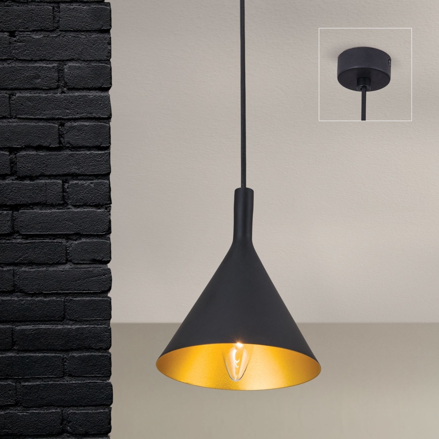 GUNDA kábeles függőlámpa 1xE14/40W/230V, átm. 16,5 cm, fekete/arany