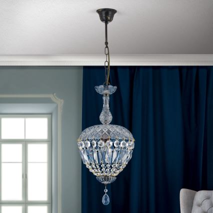 Kristály csillár láncon ARILA 1xE27/60W/230V átm. 25 cm barna/patinás