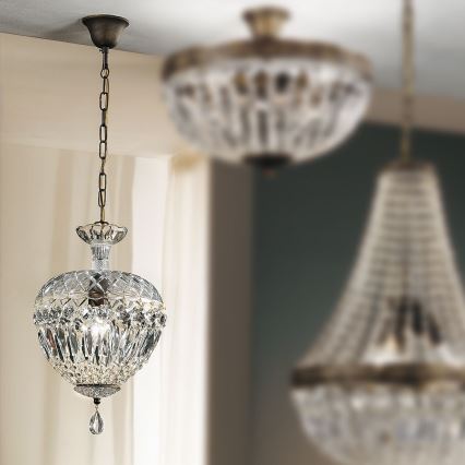 Kristály csillár láncon ARILA 1xE27/60W/230V átm. 25 cm barna/patinás