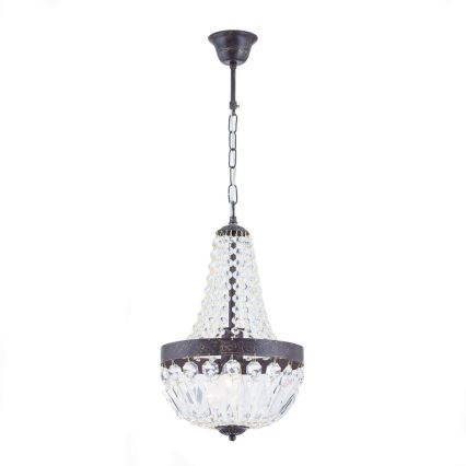 Kristály csillár láncon ARILA 1xE27/60W/230V átm. 25,5 cm barna/patinás