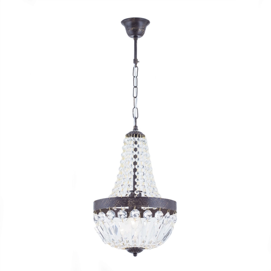 Kristály csillár láncon ARILA 1xE27/60W/230V átm. 25,5 cm barna/patinás