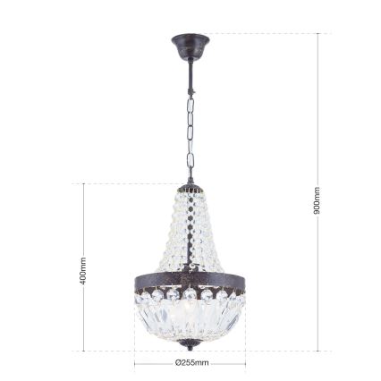 Kristály csillár láncon ARILA 1xE27/60W/230V átm. 25,5 cm barna/patinás